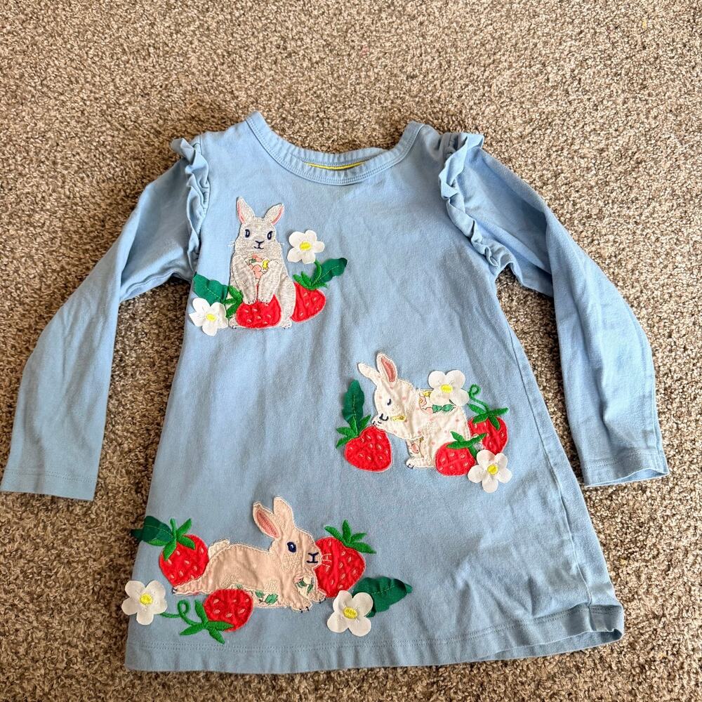Boden Dress Bunny Rabbit Easter Blue Long Sleeve Girls Size 5-6Y